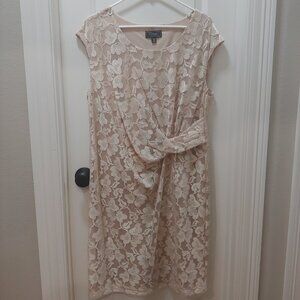 Dress Barn Collection Women's Beige Lace Floral Print Midi Dress Size 14